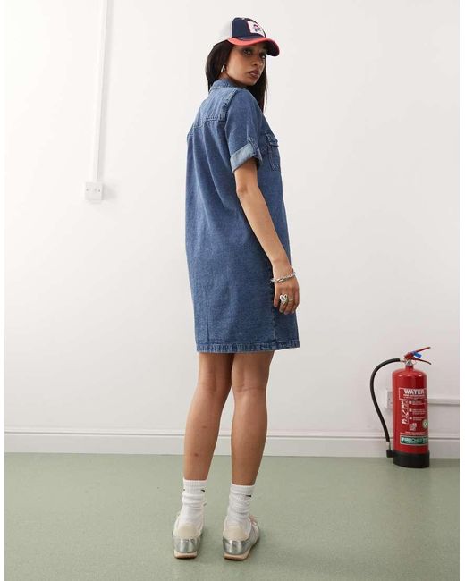Noisy May Blue Rolled Sleeve Denim Mini Dress