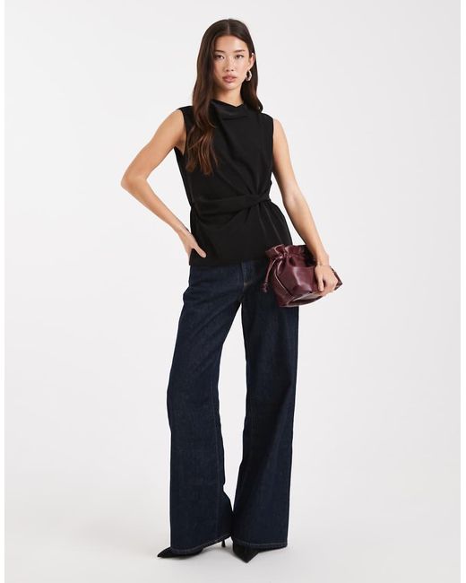 ASOS Black Cowl Neck Sleeveless Top With Twist Waist Detail