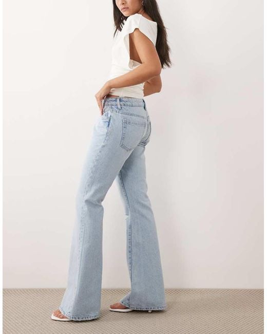 Gina Tricot Blue Low Waist Flare Ripped Jeans