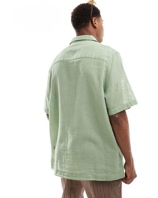 ASOS Green Relaxed Textured Shirt With Patch Pockets for men