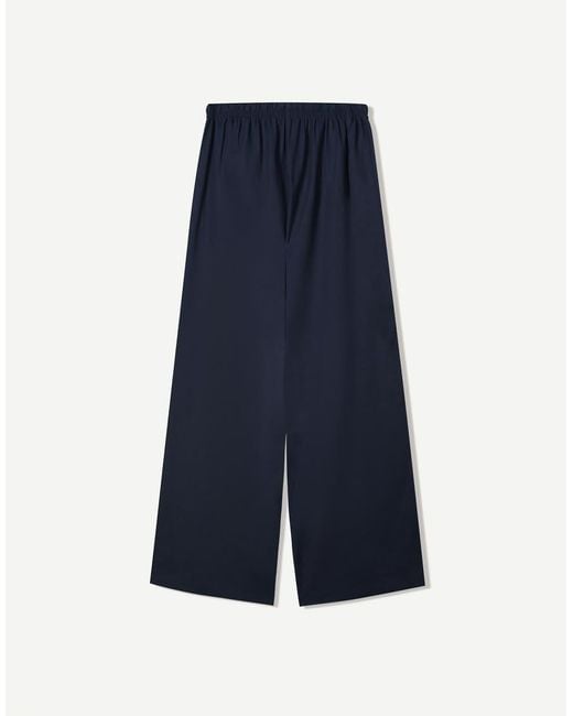 Bershka Blue Linen Rich Trousers With An Elasticated Waistband