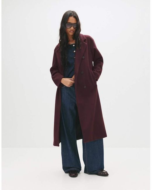 Pull&Bear Lange Double Breasted Jas in het Red