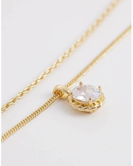 ASOS White 2 Pack Cubic Zirconia Crystal Pendant Necklace for men