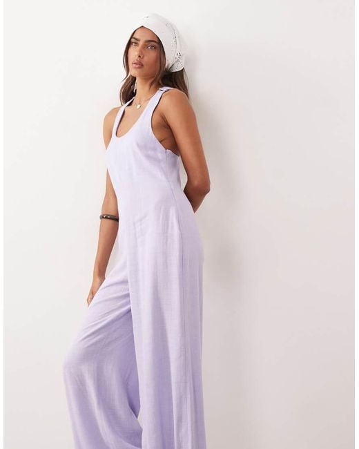 ASOS Purple Wide Leg Jumpsuit With Twist Back