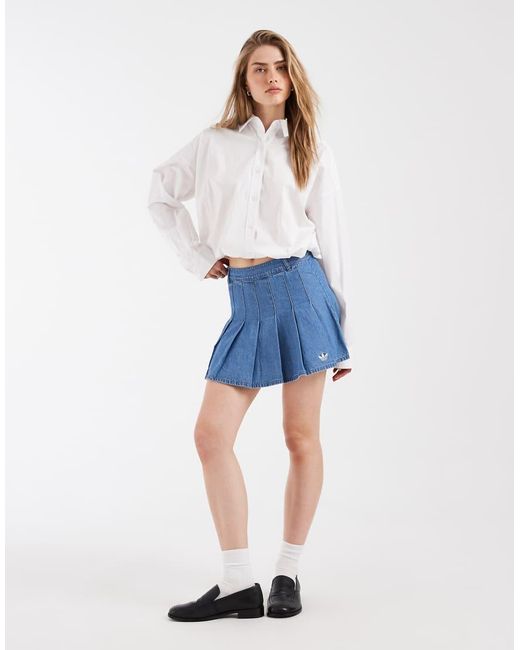 Adidas Originals White Denim Pleated Skirt