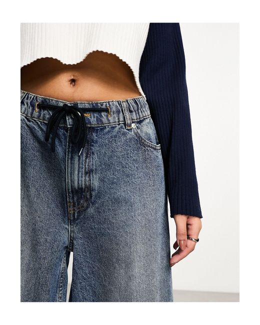 ASOS Blue Pull On Wide Leg Jeans