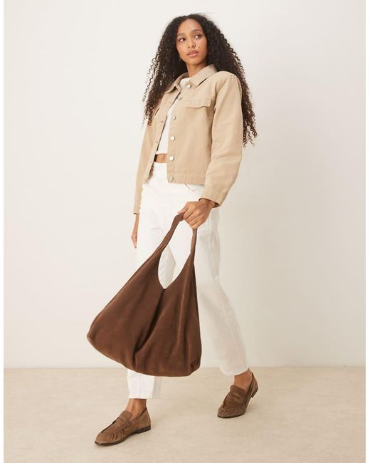 Giacca Di Jeans Squadrata Scuro Con Spalline Imbottite di ASOS in Natural