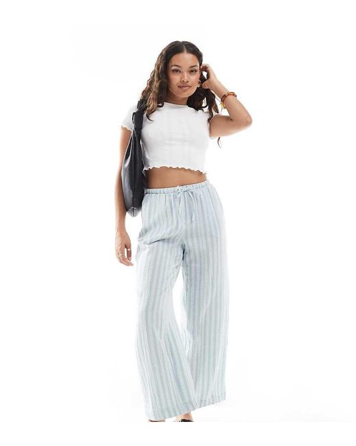 Vero Moda Gestreepte Katoenen Broek Met Wijde Pijpen in het Blue