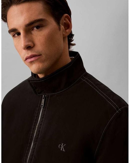 Calvin Klein Black Padded Harrington Jacket With Contrast Stitch Detail for men