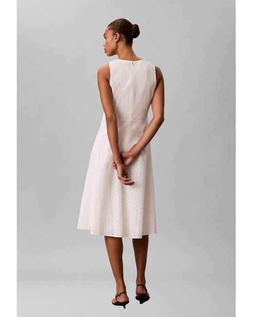 Calvin Klein White Broderie Anglaise V-Neck Dress