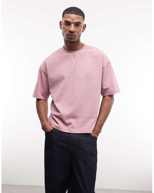 ASOS Pink Heavyweight Boxy Oversized T-shirt With Sun Graphic for men