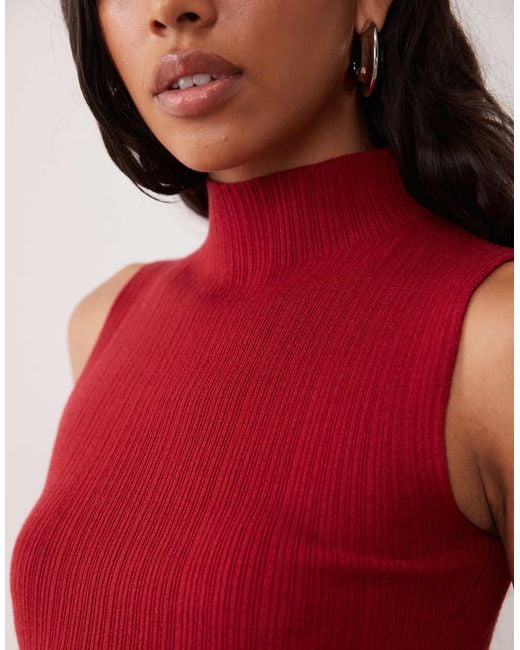 ASOS Red Varigated Knit Rib Sleeveless Funnel Neck