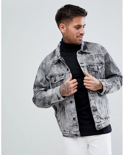 New Look Denim Jacket In Acid Wash Black for men