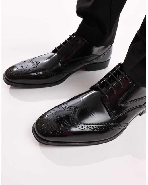 Base London Black Steeple Brogue Shoe for men