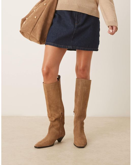 ASOS Black Catch Suede Pull On Knee Boots