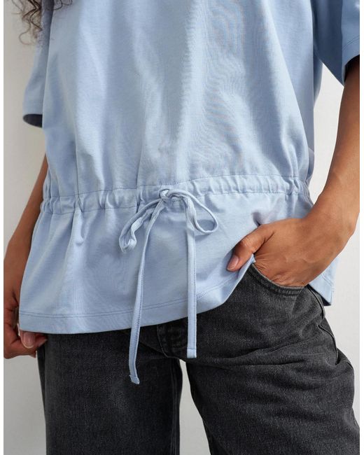 TOPSHOP Blue Drawstring Hem Tee