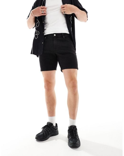 ASOS Black Skinny Mid Length Denim Shorts for men