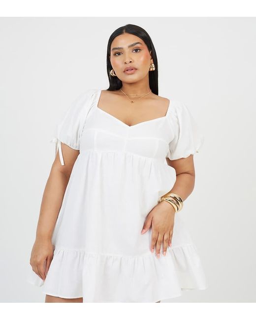 Brave Soul White Curve Cotton Puff Sleeve Mini Dress