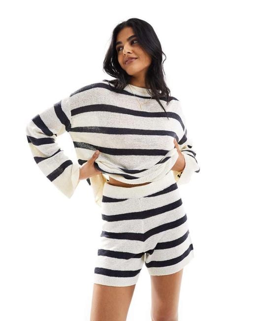 Pretty Lavish White Stripe Knit Shorts Co-ord