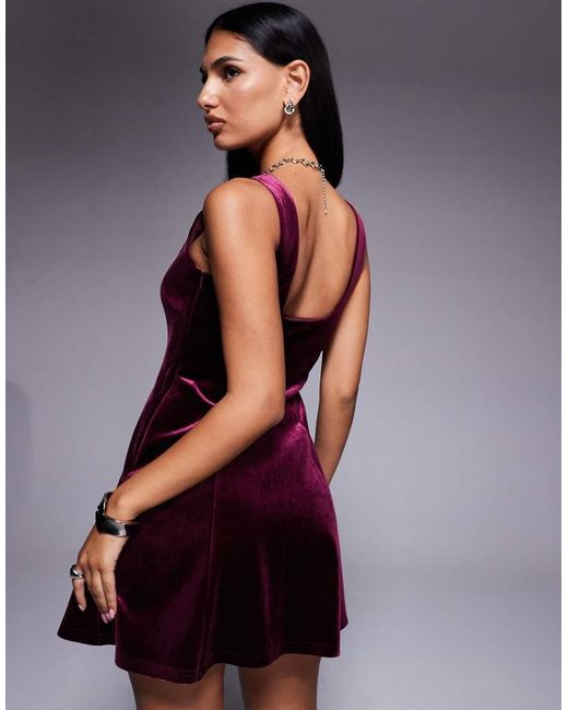 New Look Blue Velvet Fit And Flare Mini Dress