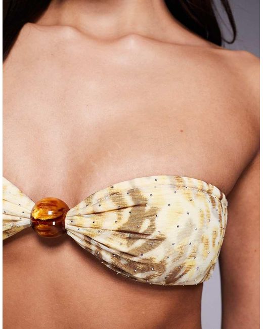 South Beach Green Abstract Print Bandeau Bikini Top