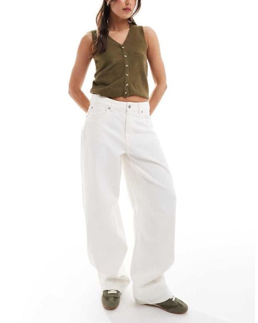 Stradivarius White Adjustable Waist Barrel Jean
