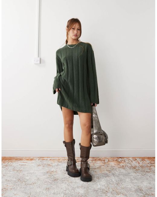 Fiona - robe courte en maille côtelée chunky - foncé chiné - exclusivité asos Weekday en coloris Green