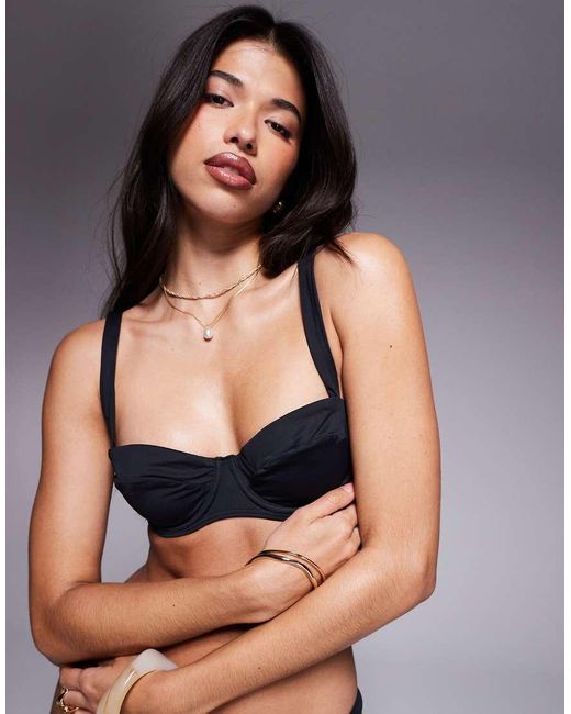 KBX Black Underwire V Front Bikini Top With Removable Padding