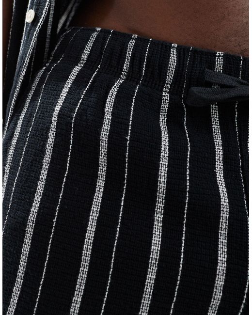Bershka Black Textured Stripe Co-ord Short for men