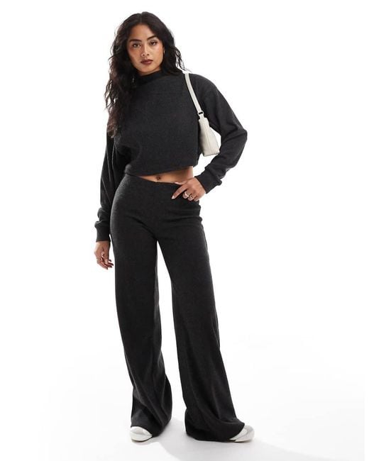 Bershka Black Soft Touch Wide Leg Trousers Co-Ord