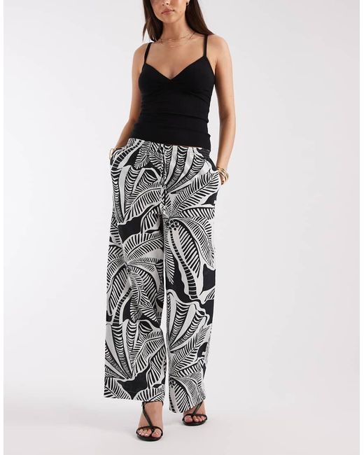 River Island Black Linen Look Patterned Pants