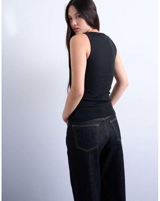 TOPSHOP Geribbeld Hemdje Met Knopen in het Black