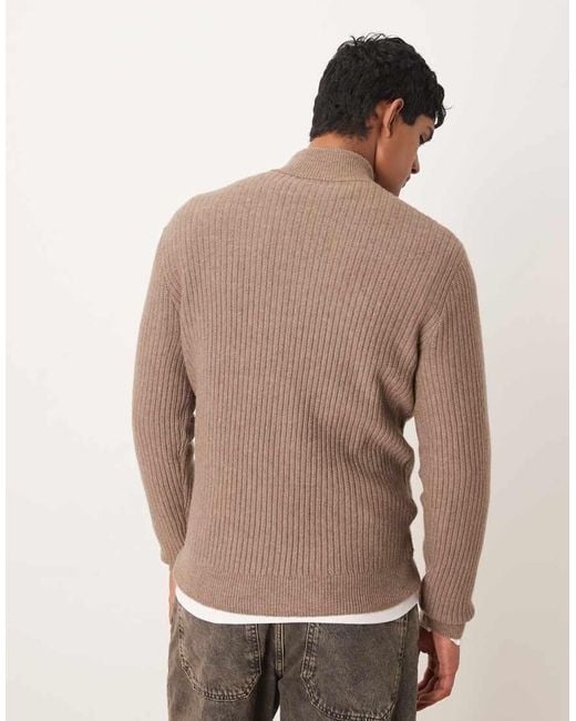 Cárdigan De Punto Acanalado De Mezcla De Lana De -Neutro Mango de hombre de color Gray