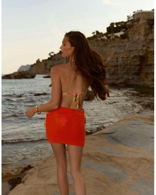 The Frolic Brown Exclusive Cotton Rich Crochet Mini Beach Skirt Co-ord