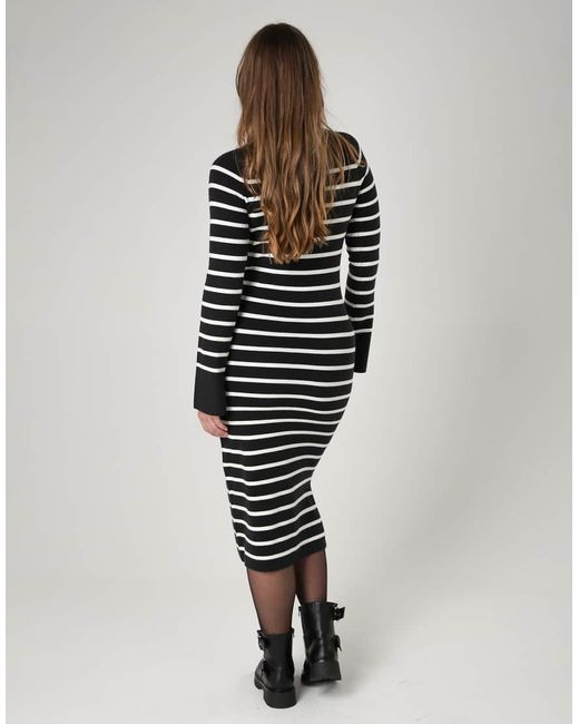 French Connection Gray Cosy Striped Midi Dress With Bell Sleeves