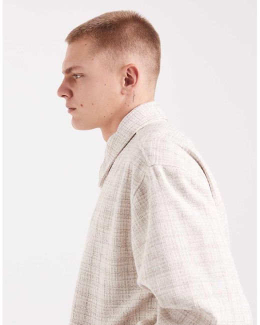 ASOS Natural Textured Checked Harrington Jacket for men