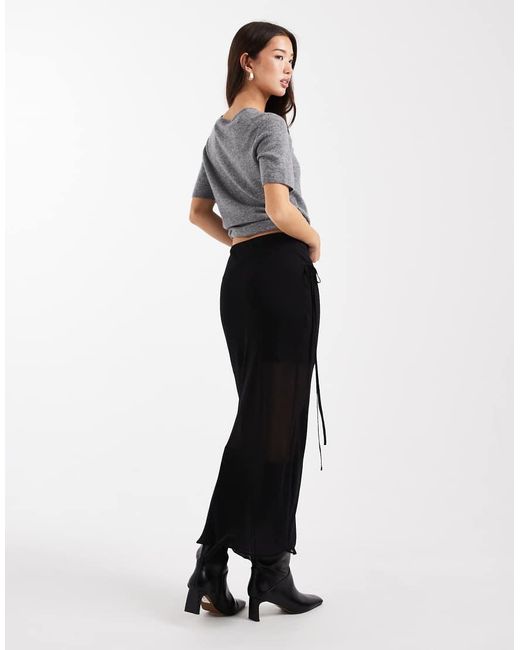 ASOS Black Sheer And Solid Wrap Maxi Skirt