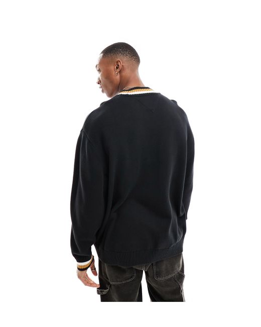 Tommy Hilfiger Black Relaxed Varsity Logo Sweater for men