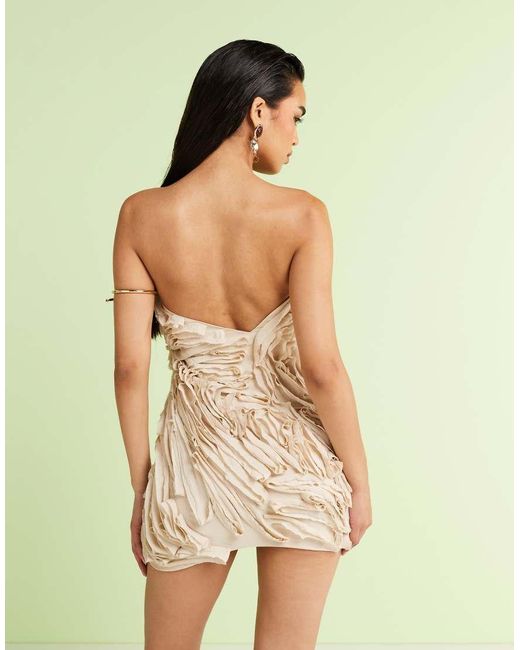 ASOS Green Textured Raw Edge Bandeau Mini Dress