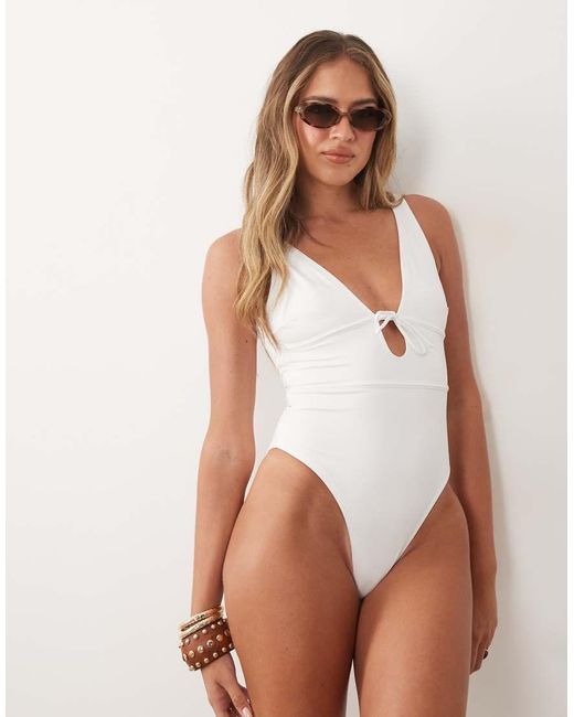 ASOS White Maya Bora Bora Tie Front Low Back Swimsuit