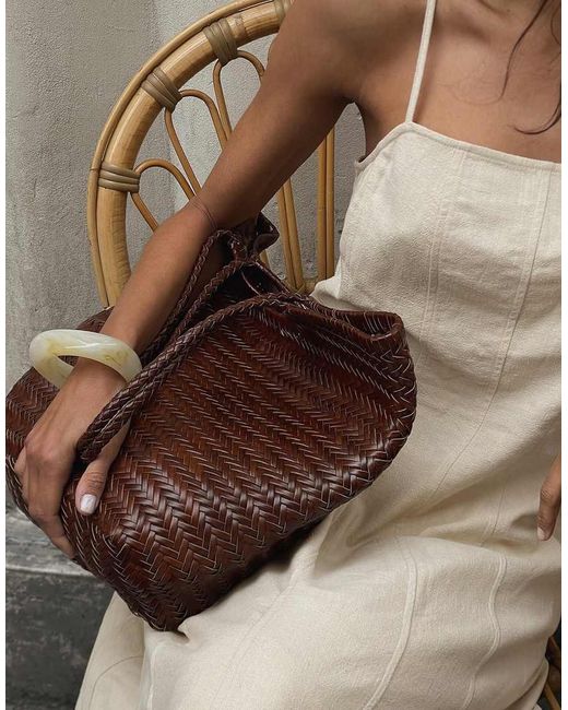 NA-KD Brown Woven Leather Tote Bag