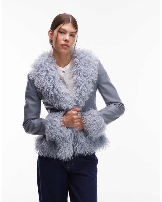 emory park Blue Faux Shearling Fitted Jacket