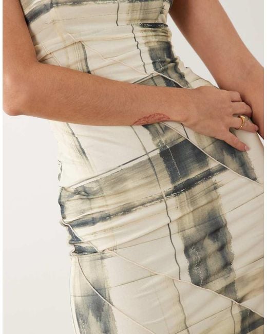 ASOS Natural Spliced Printed Check Cami Maxi Dress