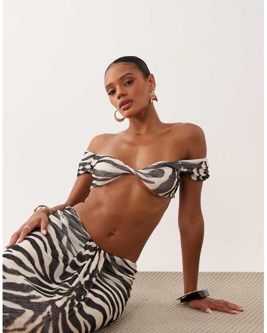 Missy Empire White Missy Empire Mesh Bardot Twist Front Cropped Top