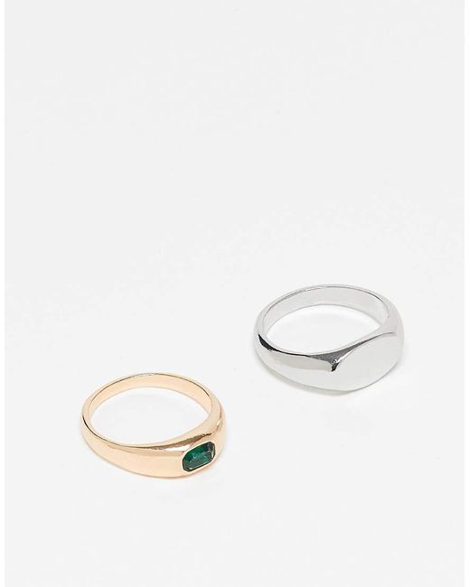 ASOS Set Van 2 Zegelringen Van Gemengde Metalen Met Imitatie-Smaragdsteentje in het White voor heren