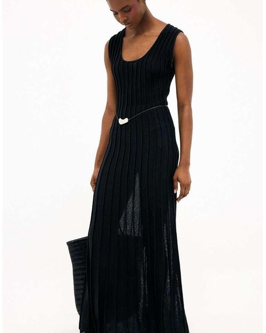 NA-KD Black Knitted Scoop Neck Rib Maxi Dress