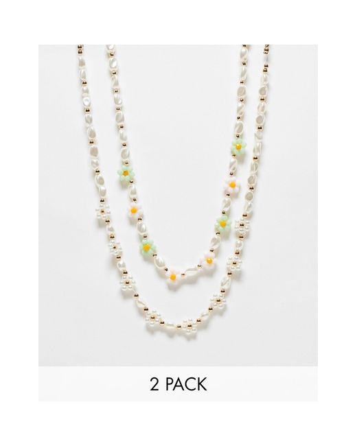 Pieces White 2 Pack Beaded Daisy Necklaces