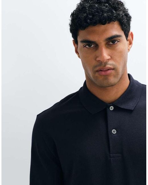 ARKET Blue Pure Cotton Long Sleeve Polo Shirt for men