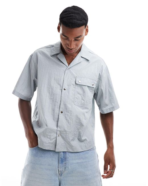 ASOS Gray Short Sleeve Boxy Oversized Nylon Revere Collar Shirt for men
