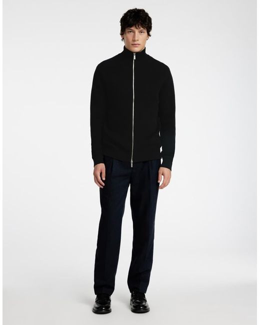 SELECTED Black 100% Cotton Zip Thru Knit Cardigan for men